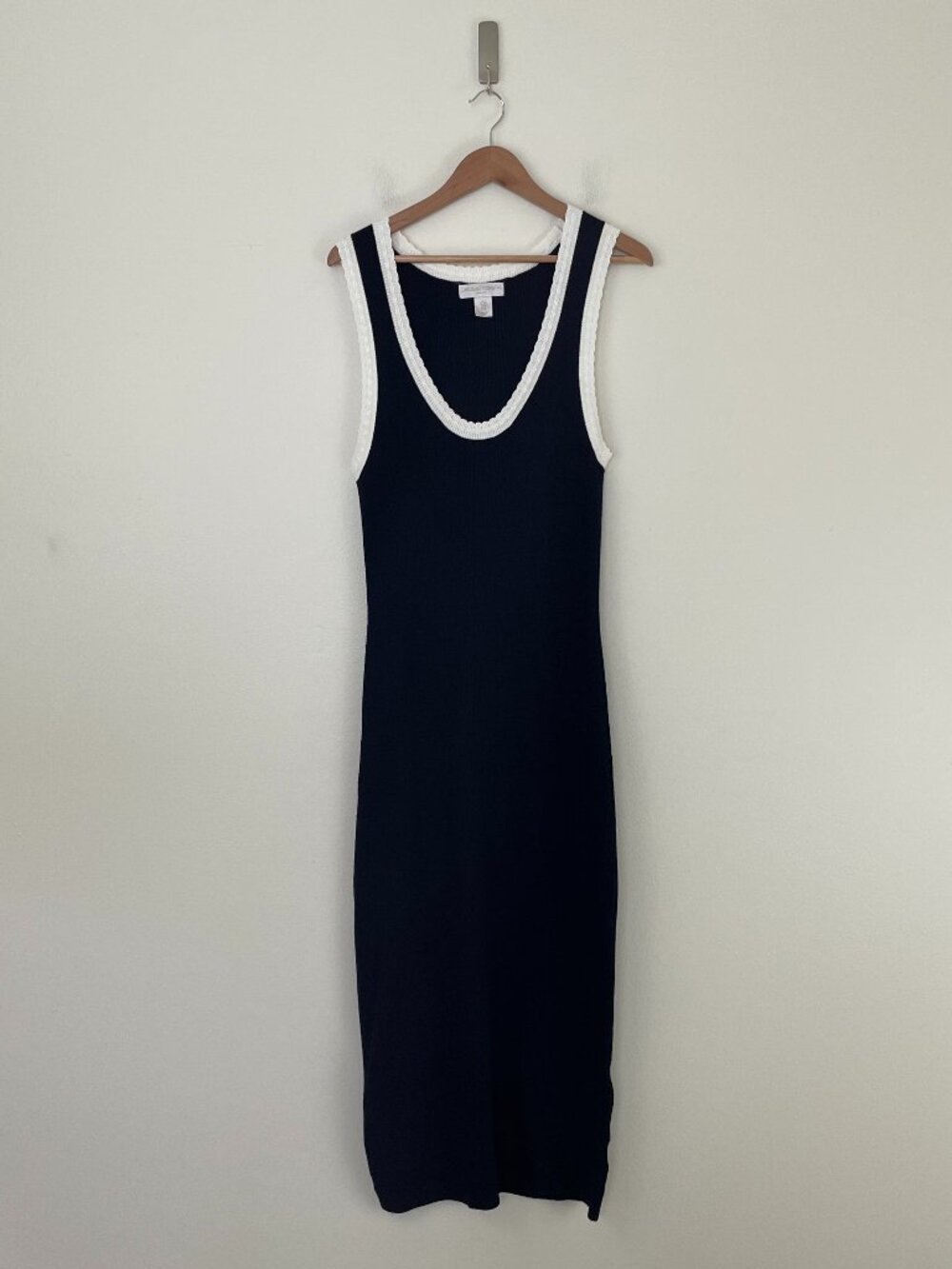 Caroline Constas Navy Ribbed Knit Sleeveless Midi Dress Size Medium